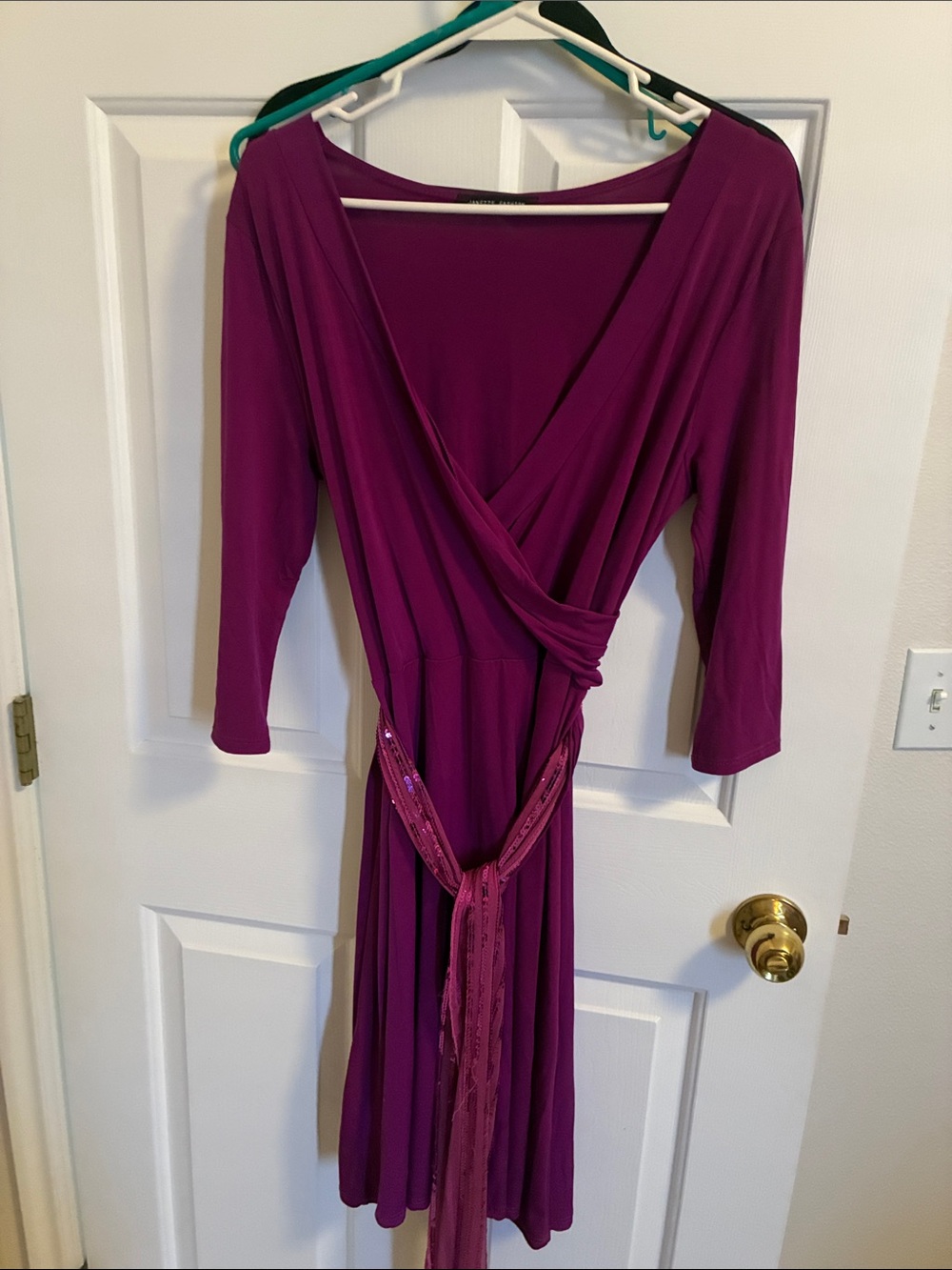 Women's Deep Magenta Wrap Dress with Sash